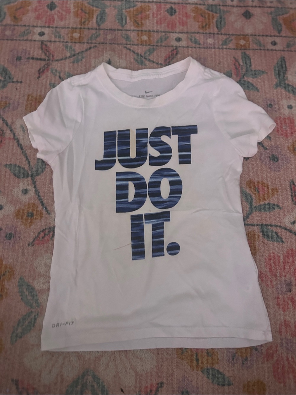 Nike White Short-Sleeve Tee with Navy 'JUST DO IT.' Graphic